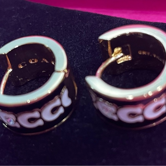 Elegant Coach Gold and Black with White Letter C’s Earrings New.Style Huggies - Picture 4 of 8